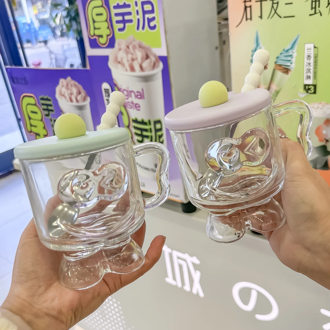 浮雕创意玻璃杯可爱女高颜值咖啡杯冰美式情侣杯子生日礼物儿童