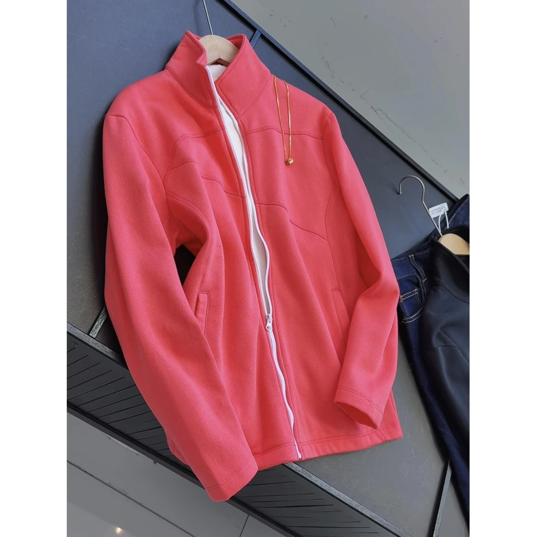 情侣款 秋冬细腻薄绒加厚户外运动休闲立领修身气质卫衣外套