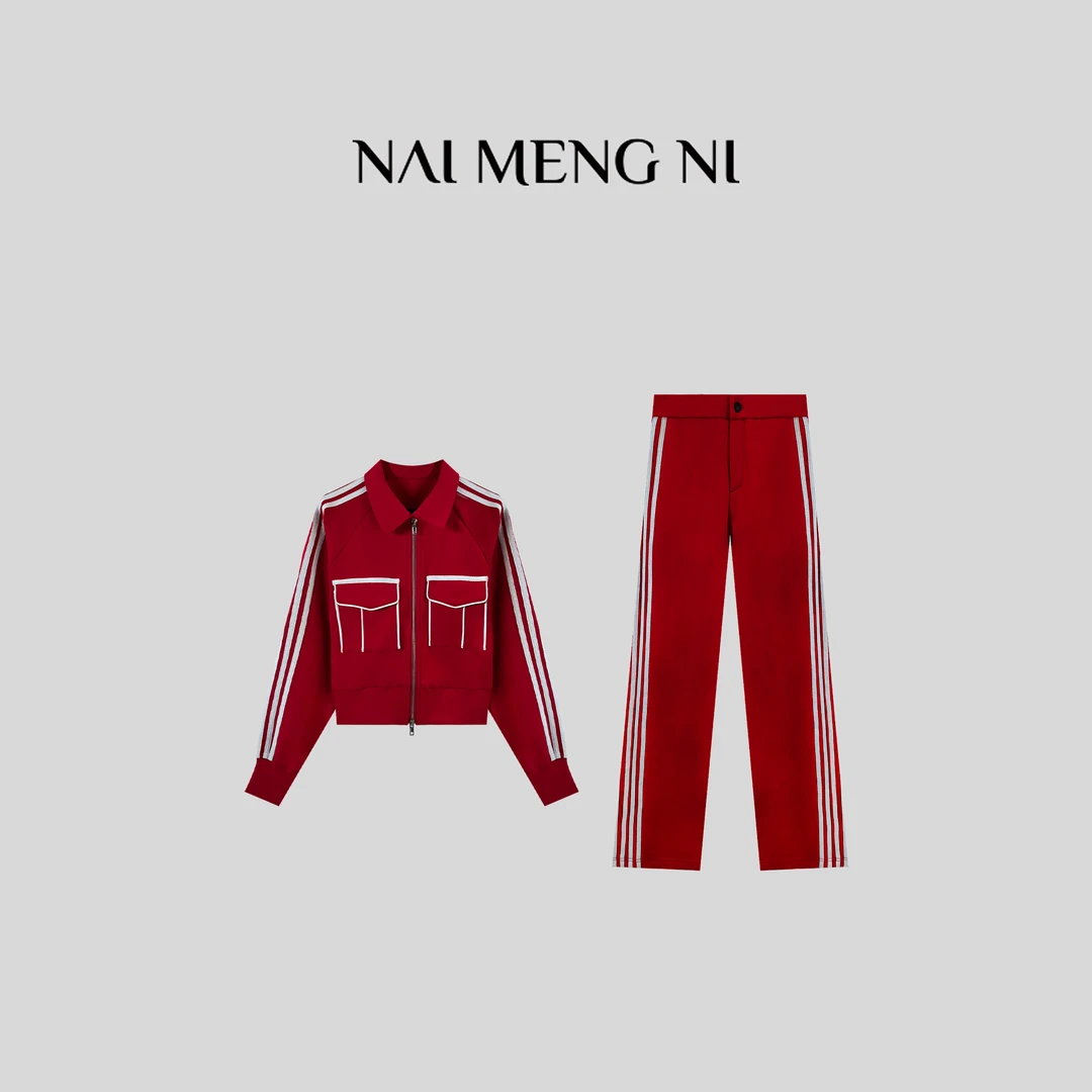 NMN王火火&设计师新款美式时尚拼色两件套套装 25HH3072