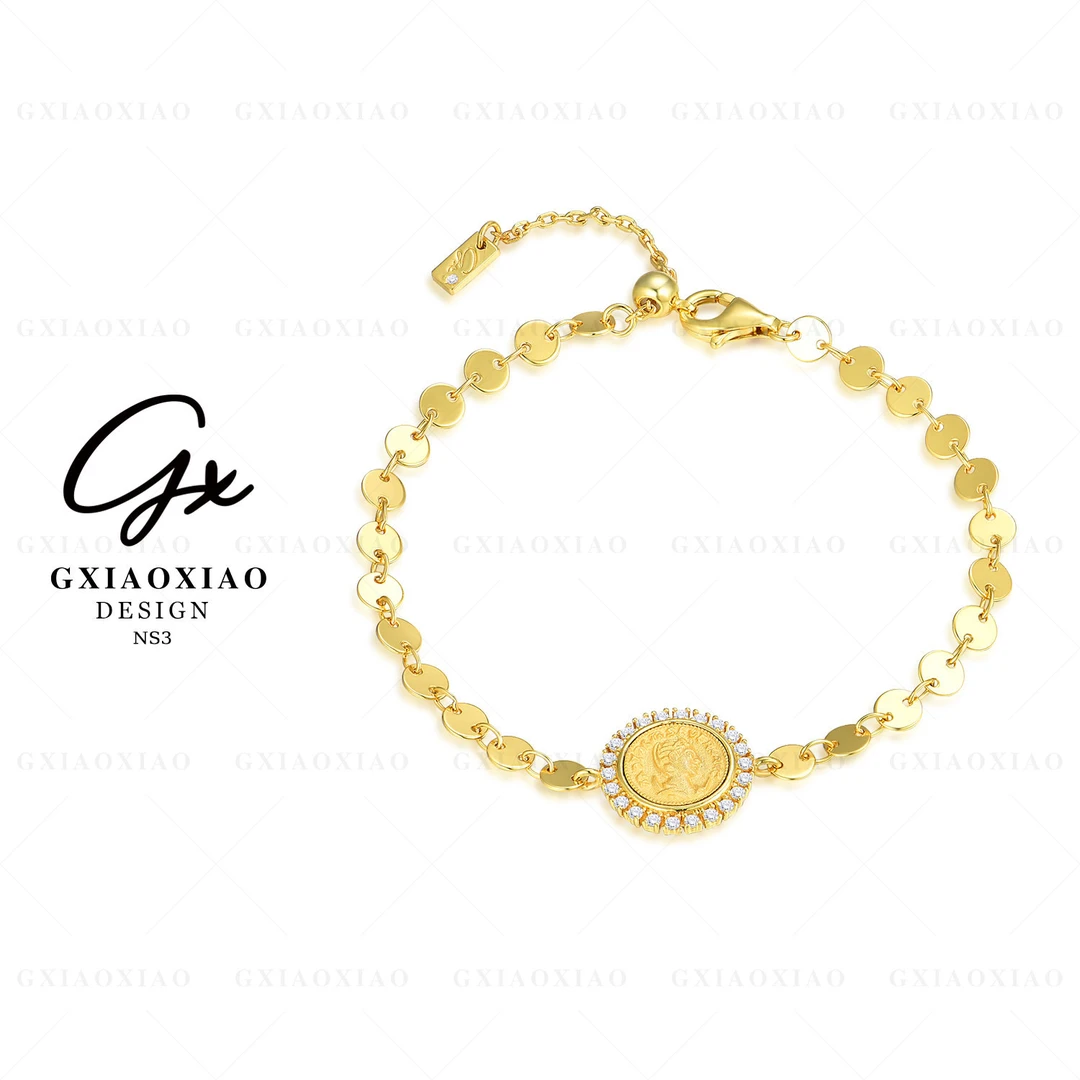 G XIAOXIAO 925银 镀K金【星语】复古气质高级感古币款手链 NS3