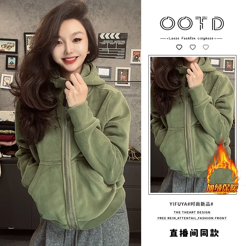 2025年冬季新款百搭气质显瘦长袖连帽短外套女士加厚保暖开衫上衣