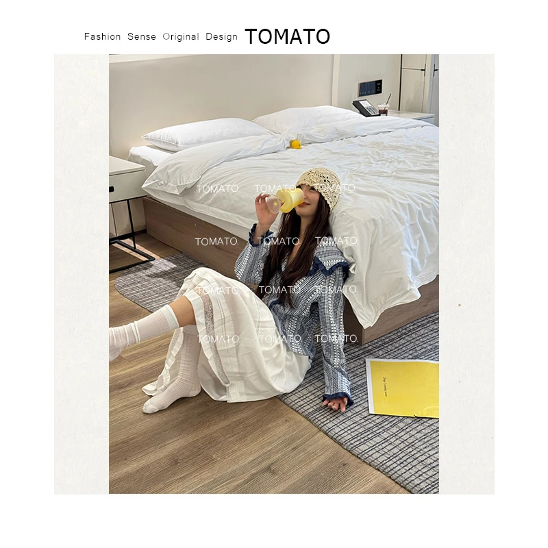 【TomaTo】轻风白茶 新款蕾丝花边拼接减龄百搭白色半身裙C25Q6668