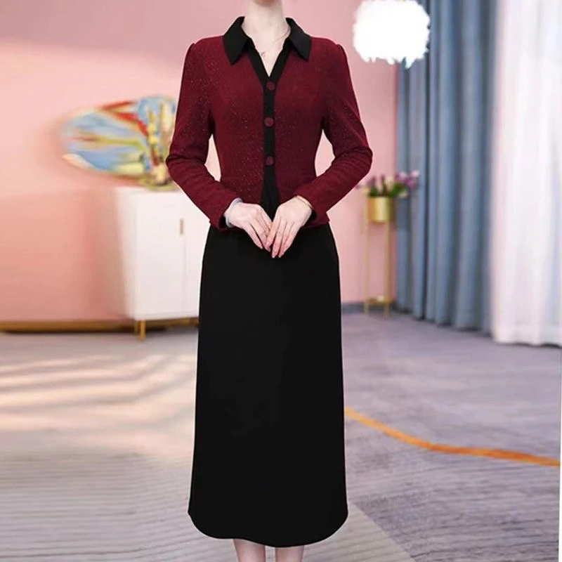 高档年轻妈妈秋季新款气质优雅贵夫人假两件连衣裙