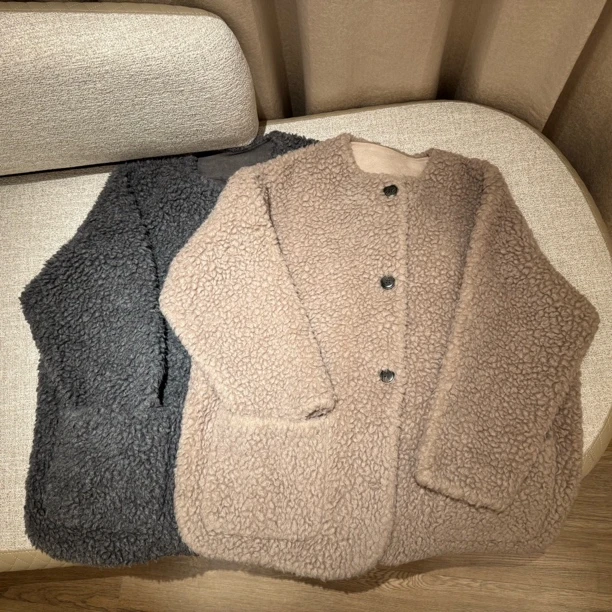 高奢定制中长款羊羔毛马海外套爆瘦巨奢