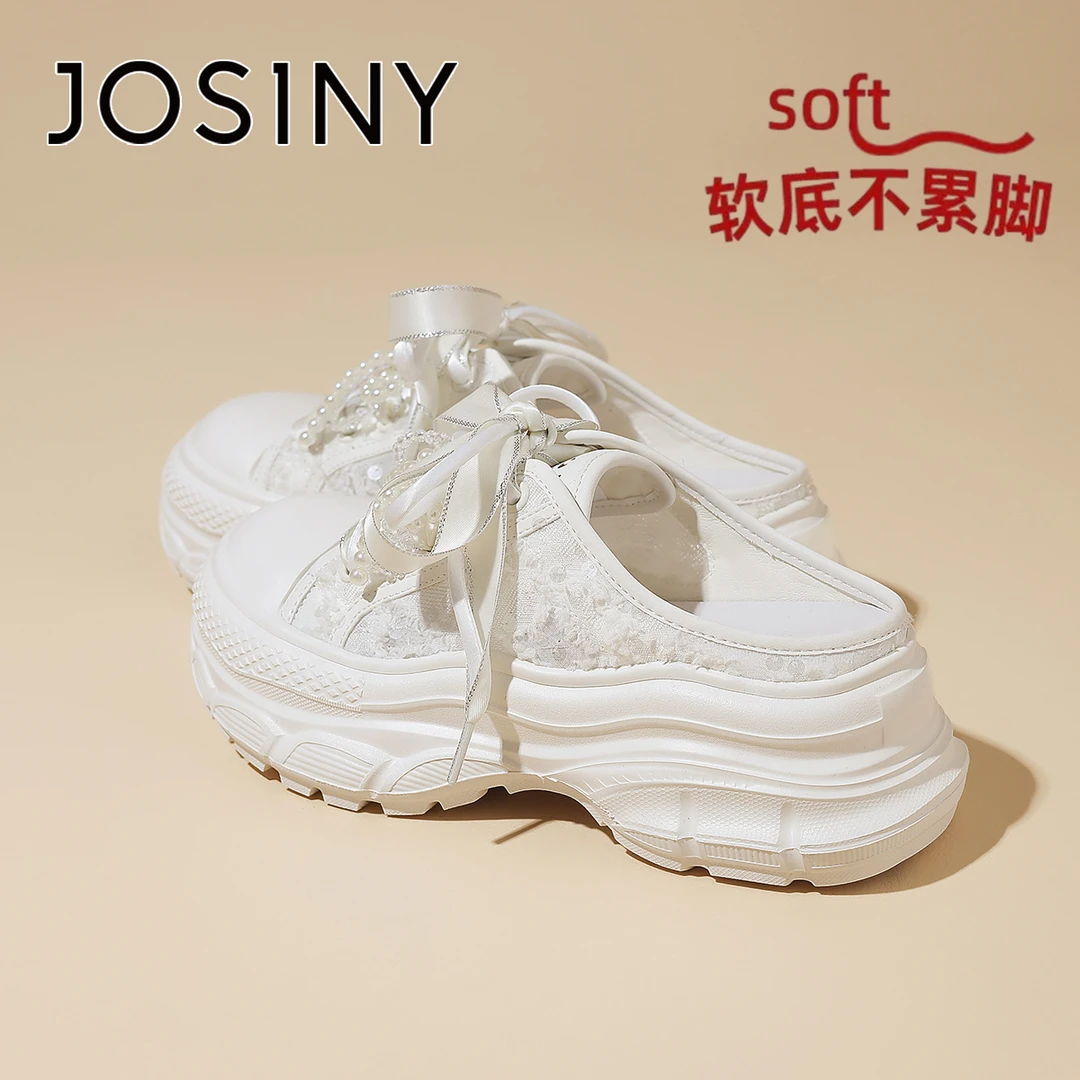 卓诗尼包头半拖鞋女2025夏季新款爆款外穿舒适百搭厚底增高休闲鞋