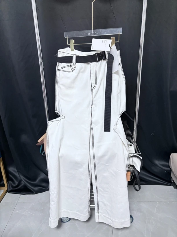 Kunswear 侧开口白色阔腿裤