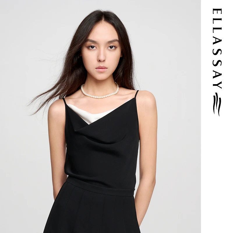 ELLASSAY歌力思2025夏季新款时尚撞色荡领气质背心女EWE362B00500