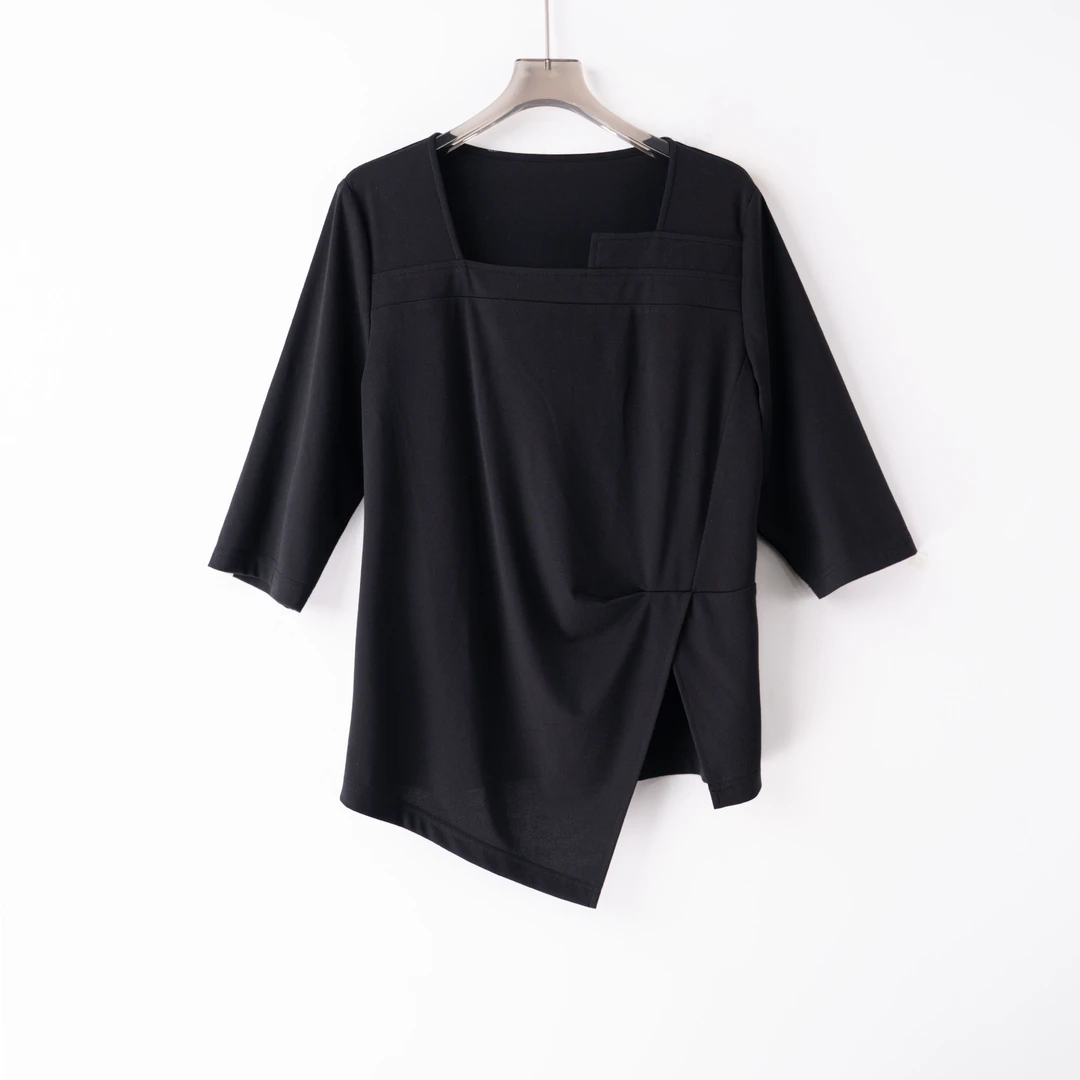 PS250310夏季新款小众设计休闲时尚百搭中袖T恤针织衫上衣不对称