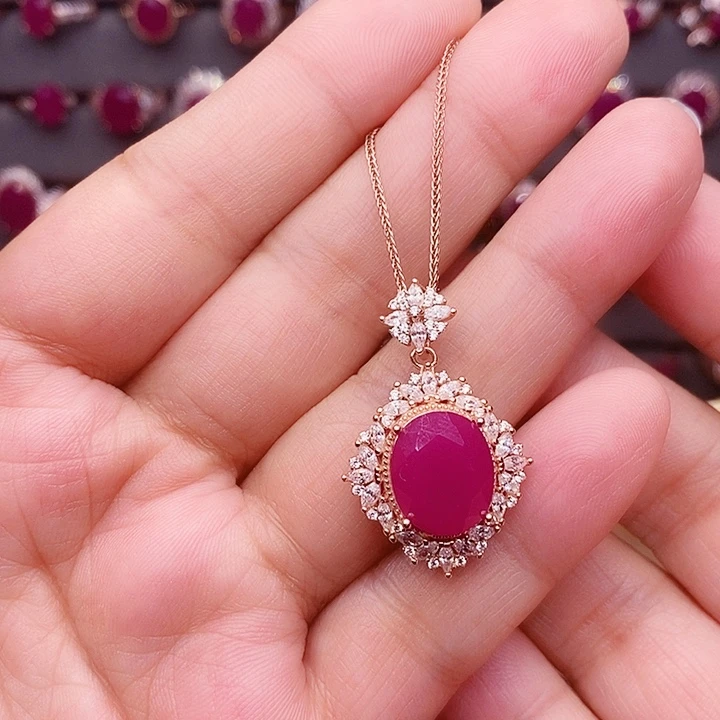 红宝石颈饰银S925镶嵌