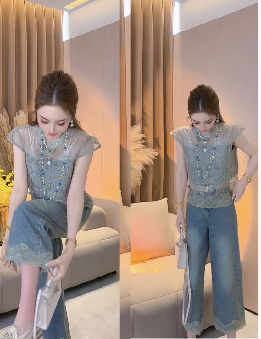 SS.studio/双双：“法式蕾丝”25款夏款蕾丝时尚显瘦高挑牛仔套装