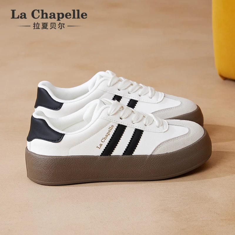 拉夏贝尔女鞋德训鞋2025春季爆款平底厚底运动休闲小白鞋板鞋子