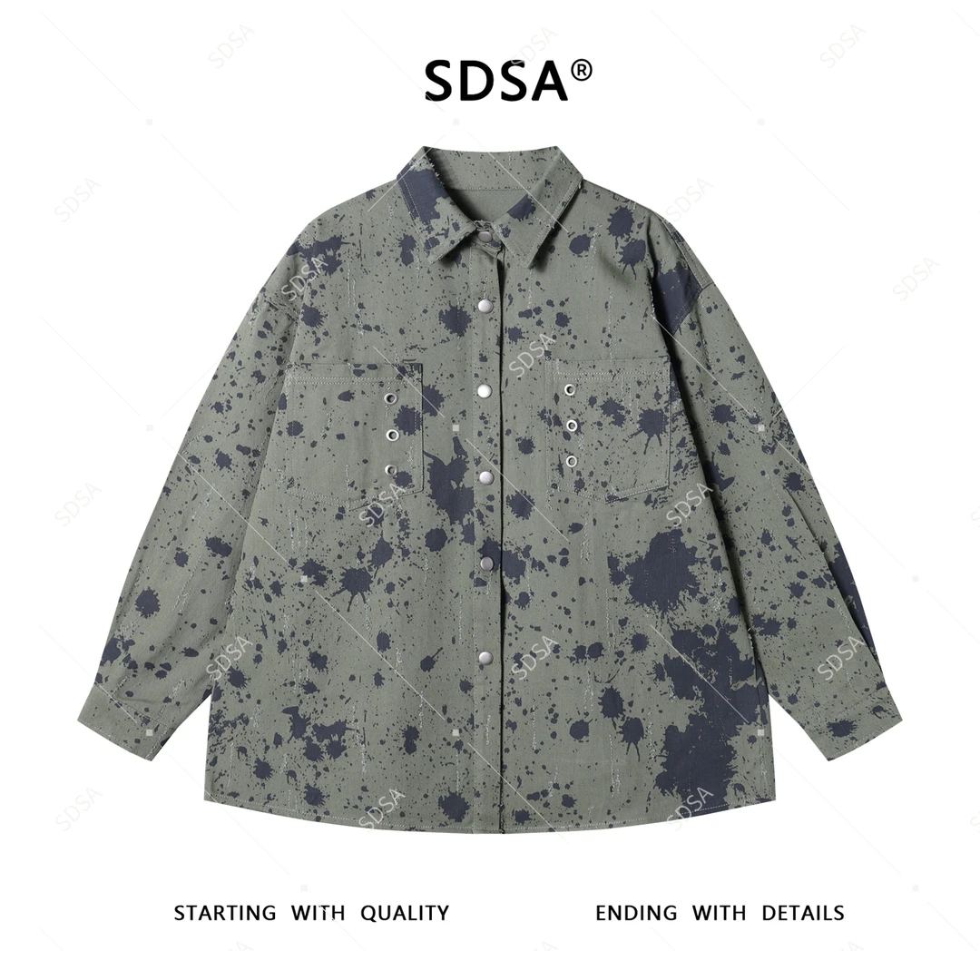 SDSA男士秋冬新款轻奢痞帅男装泼墨印花宽松衬衫百搭小众复古衬衣