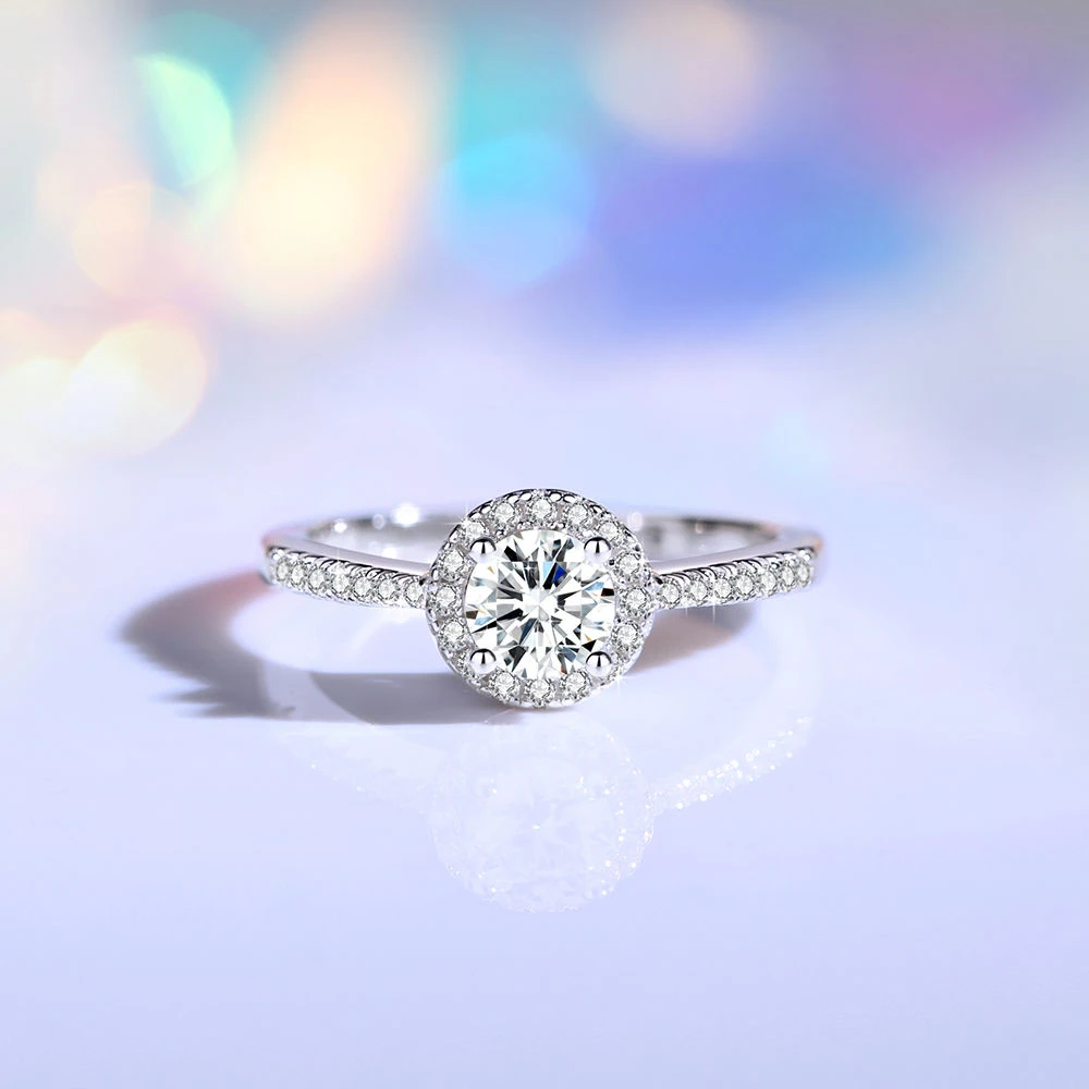 925银莫桑石戒指 【圆包】50分1克拉情侣求婚圆包戒指豪华婚