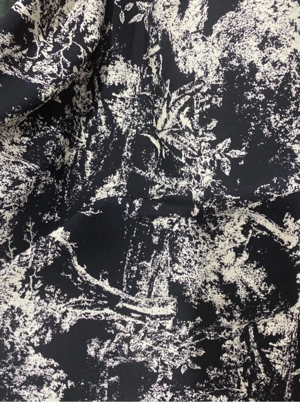 2025夏季高端雕印桑棉绸面料纯棉服装料黑白水墨（不支持7天无理由