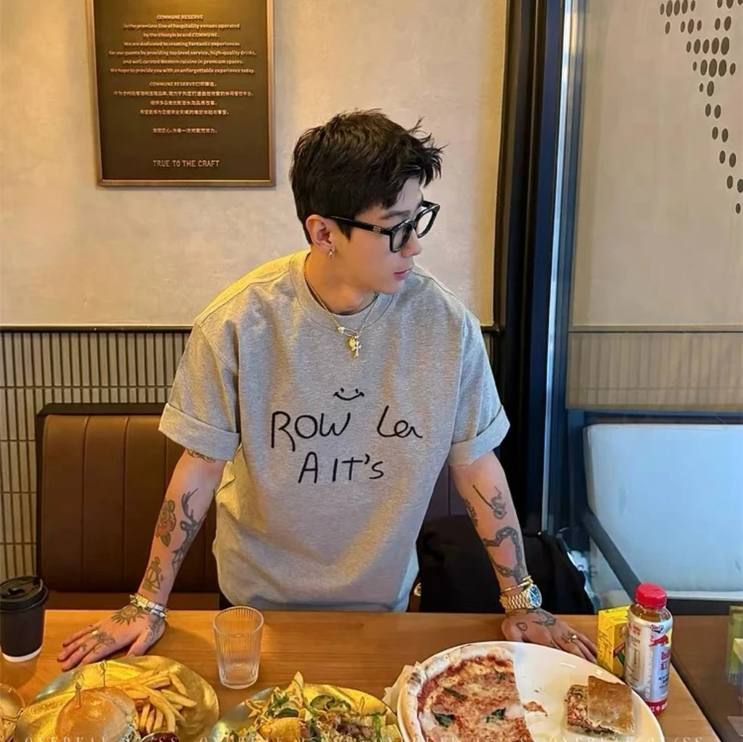 280g重磅纯棉T恤美式休闲高街潮牌字母印花短袖t恤夏季男士宽松