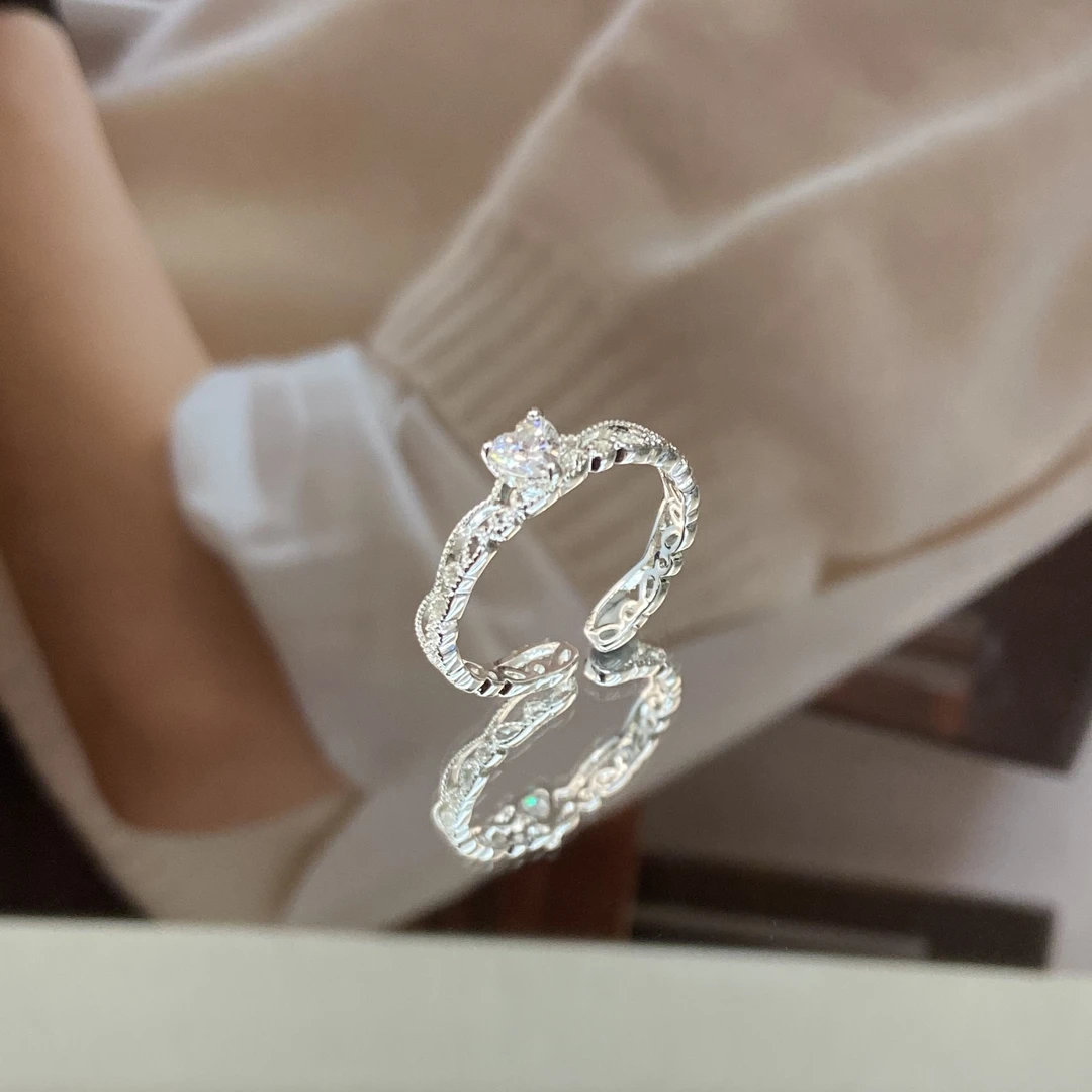 铜合金锆石戒指 镀K金 芭蕾风爱心圆糖开口可调节戒指J1922