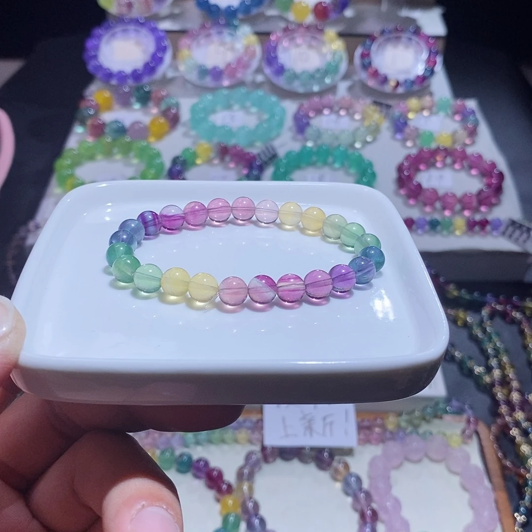 手链萤石未镶嵌艳丽彩虹单圈7加