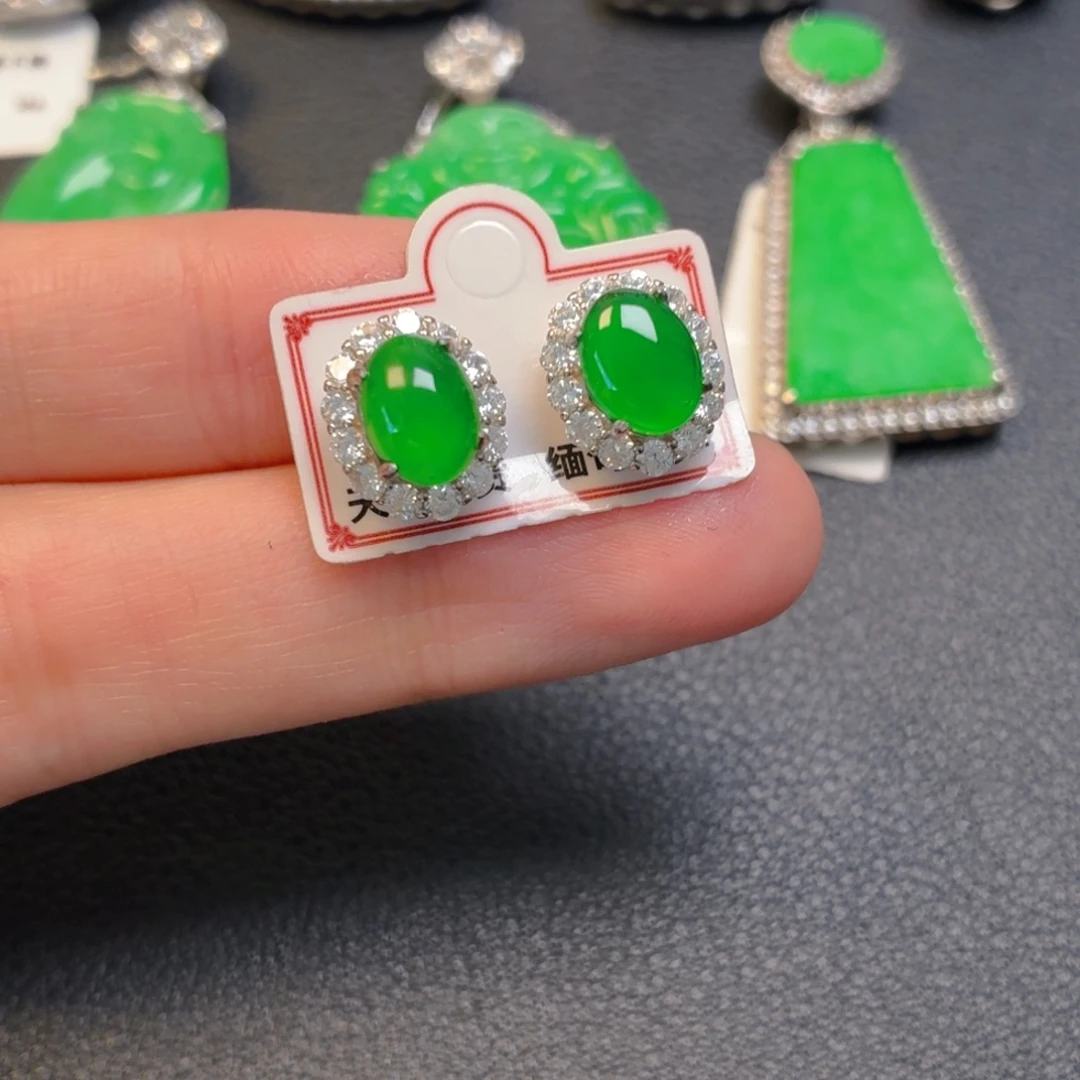 翡翠银S925镶嵌吊坠(不含链)耳钉