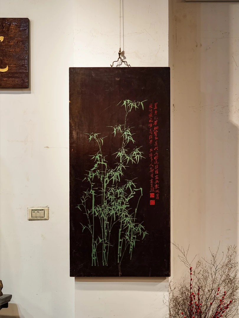 竹报平安图玄关装饰画中式客厅走廊实木雕刻牌匾挂画