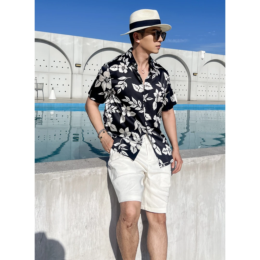 言吉男装高端新品休闲真丝衬衫夏季新款时尚桑蚕丝衬衣YJ562