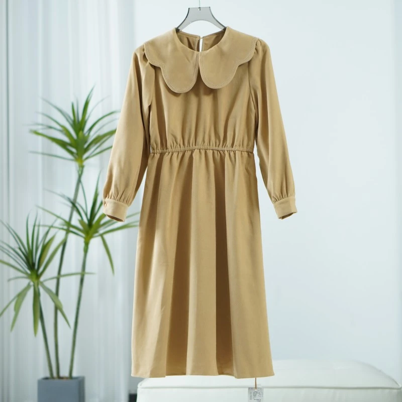 【诗M】O-550  女装春秋刺绣大领连衣裙卡其2581253