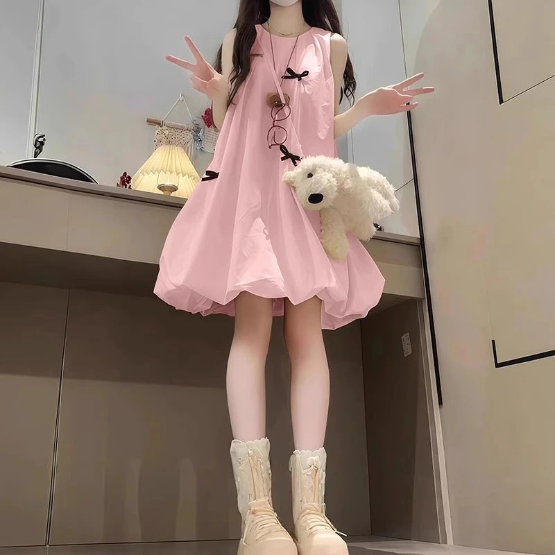 女童连衣裙夏季2025新款洋气儿童无袖花苞裙子女孩大童背心公主裙