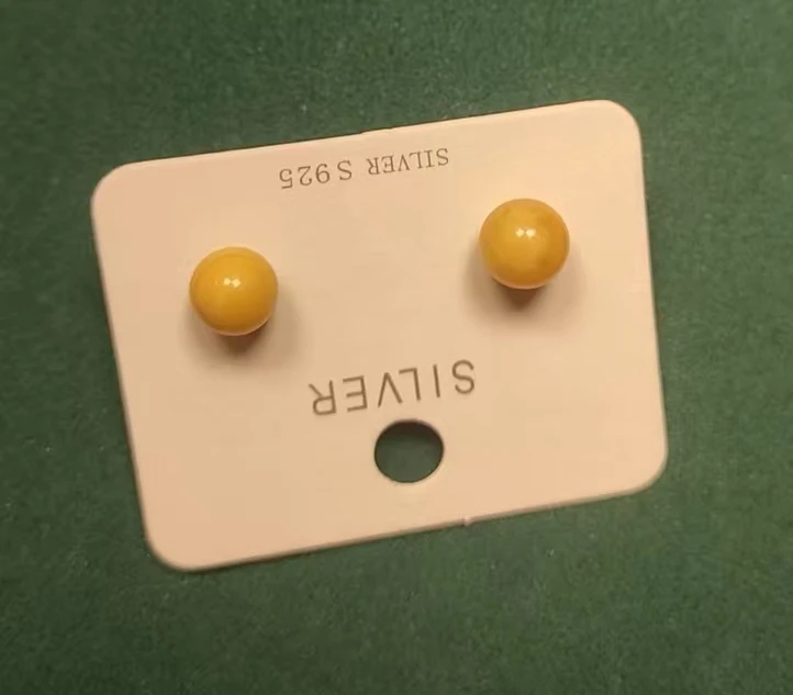 925银镶嵌蜜蜡耳钉