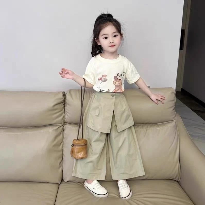韩国童装女童春秋装裤子2025新款洋气百搭围裙宽松阔腿直筒潮
