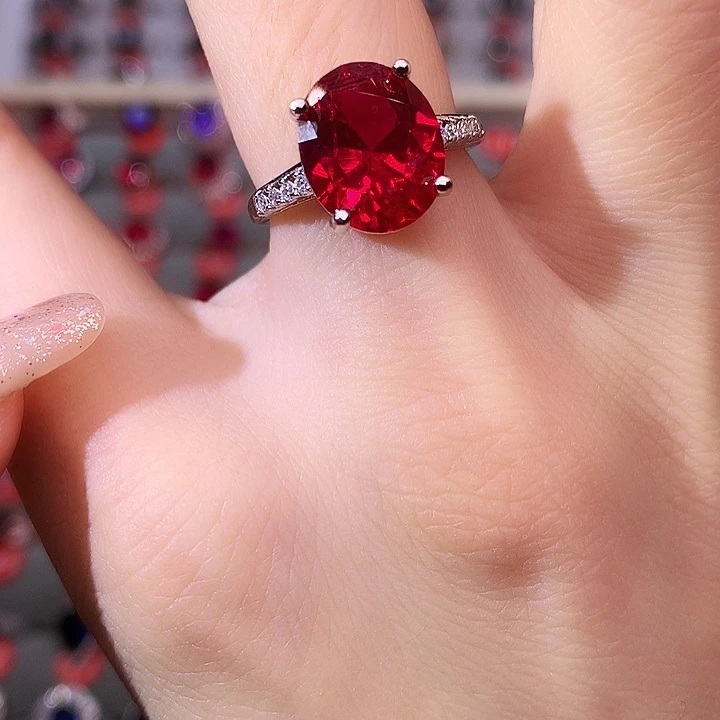 红宝石戒指银S925镶嵌