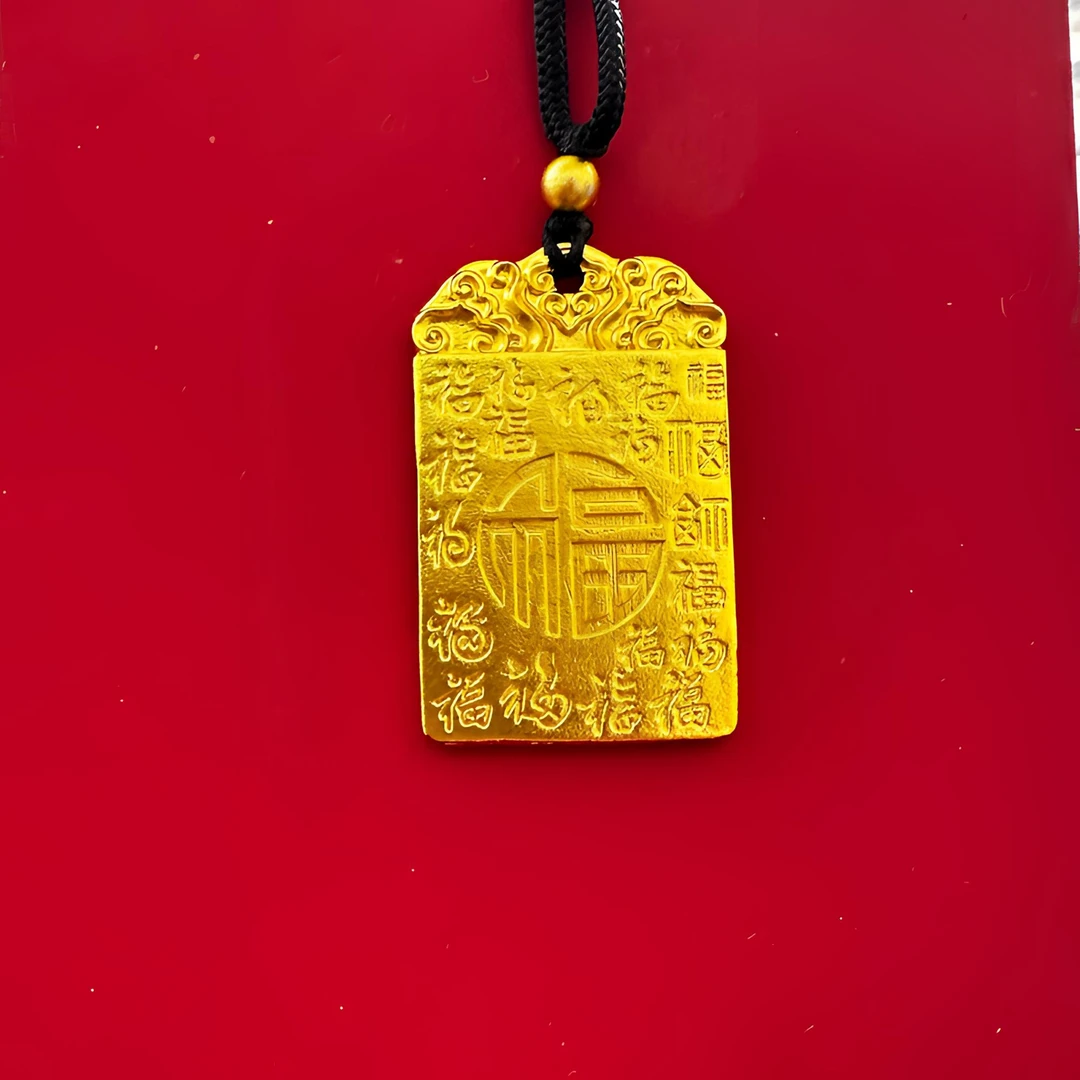 合金吊坠 网红吉言百福方牌实心双面立体雕刻男女精工情侣古法