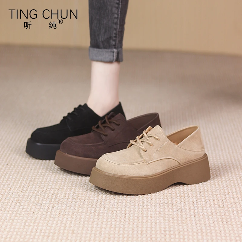 听纯8813春季真皮休闲时尚鞋厚底英伦百搭平底女鞋一脚蹬单鞋