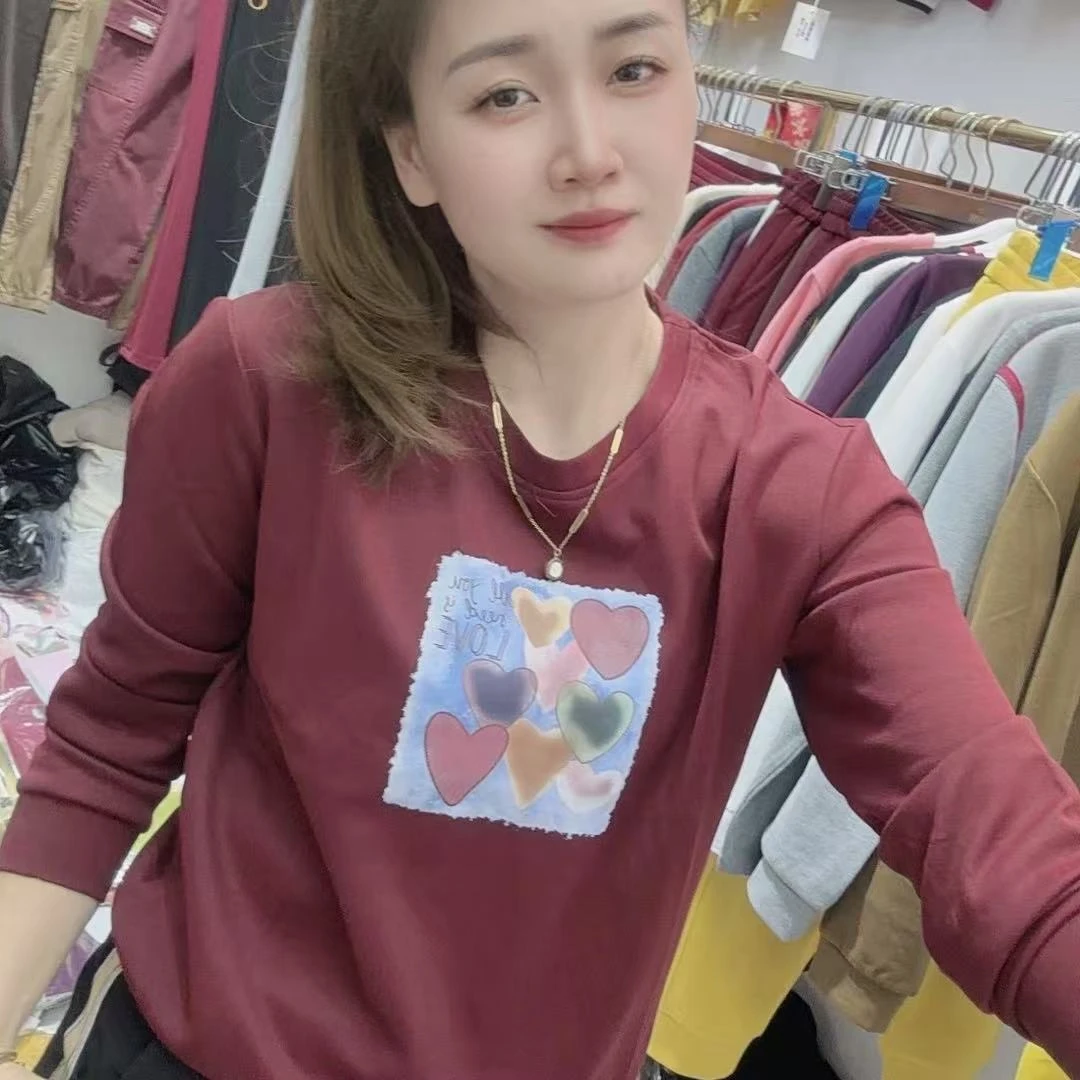 《丽丽家》小香风秋冬圆领卫衣通勤遮肉时尚个性爱心印花套头20款