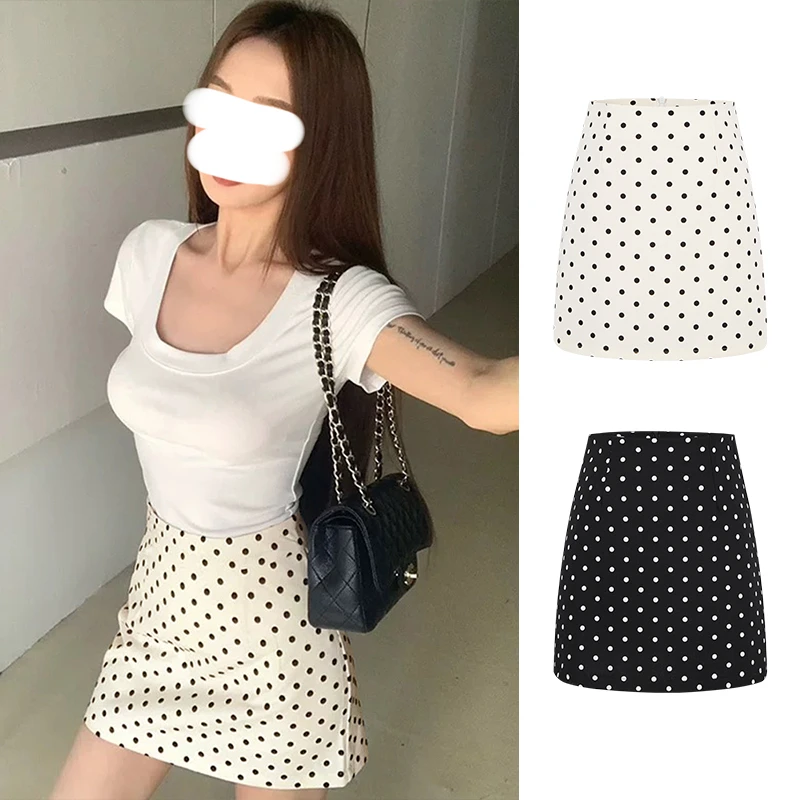Moses Queen/魔西女王波点半身裙休闲显瘦包臀裙高腰A字西装短裙
