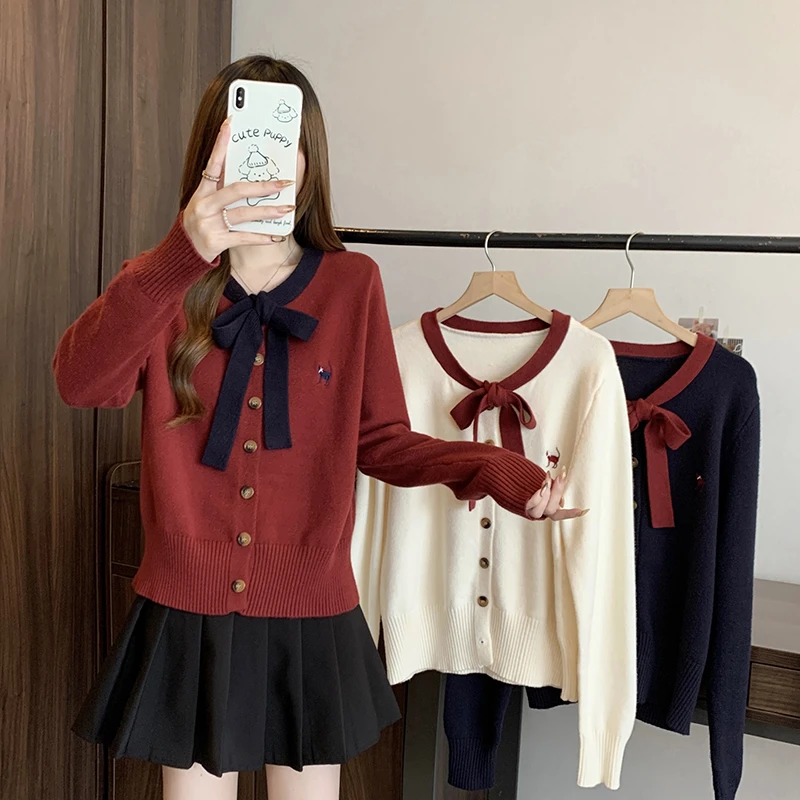 【哈姐】新款胖mm大码女百搭蝴蝶结软糯卡通针织上衣毛衣71768