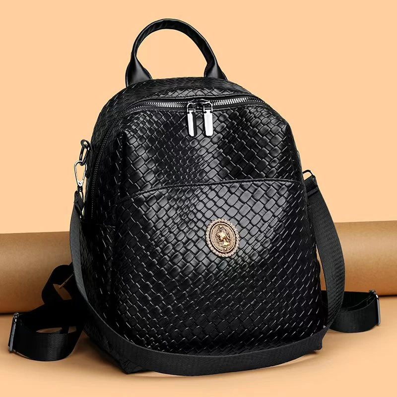 秋季时尚新款纯色质感大容量双肩包1209黑色