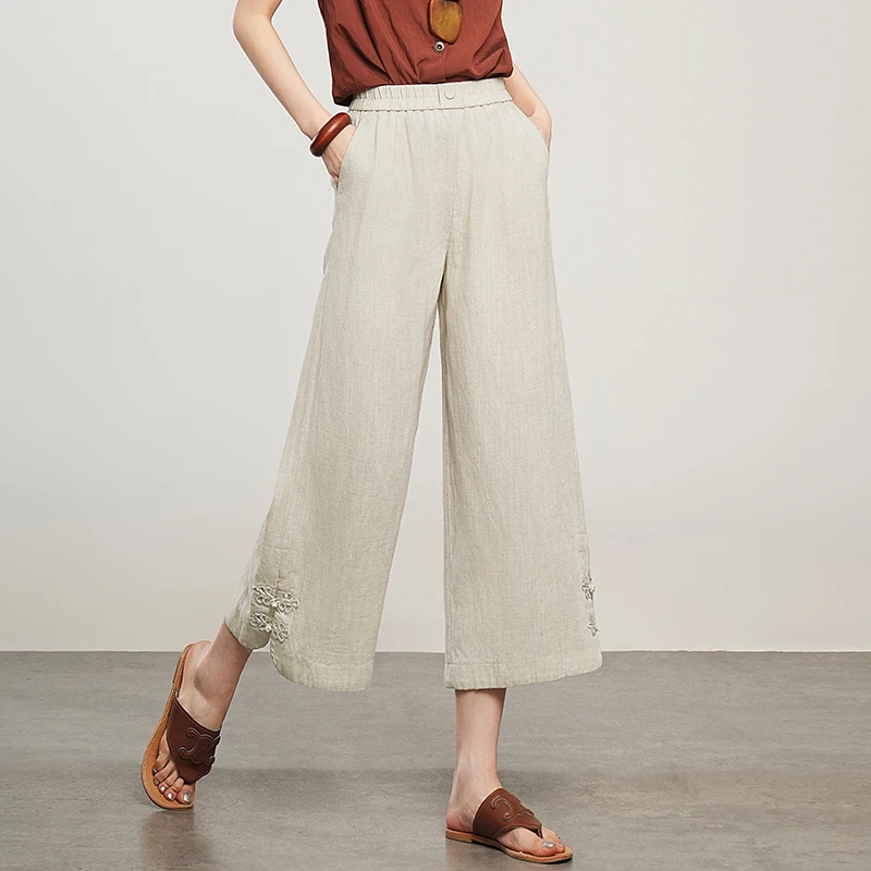 薄款天丝亚麻阔腿裤直筒宽松慵懒风女裤子夏季小个子超好看九分裤