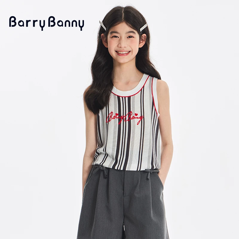 BarryBanny儿童条纹背心2025夏季新款中大童轻薄透气修身无袖上衣