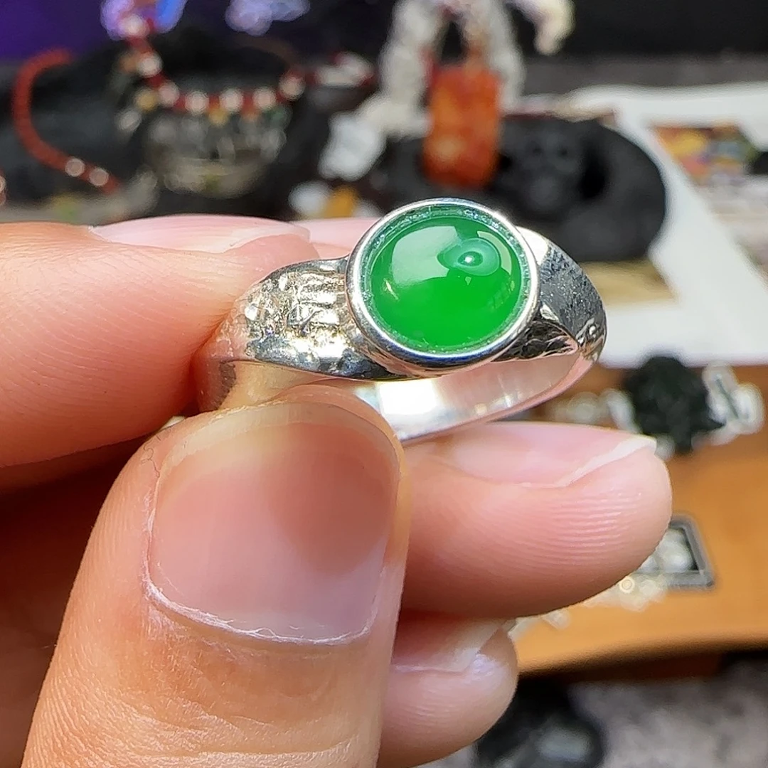 像***呀翡翠银S925镶嵌戒指