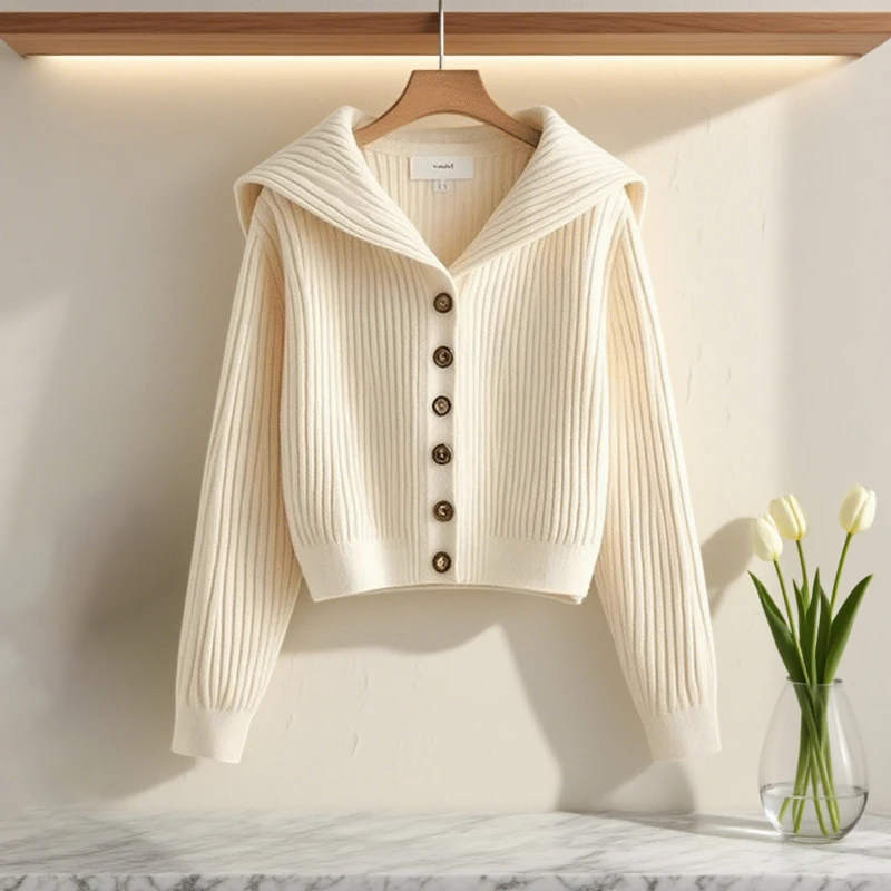 早秋小香风穿搭设计感减龄针织开衫女款慵懒风高级感翻领百搭上衣