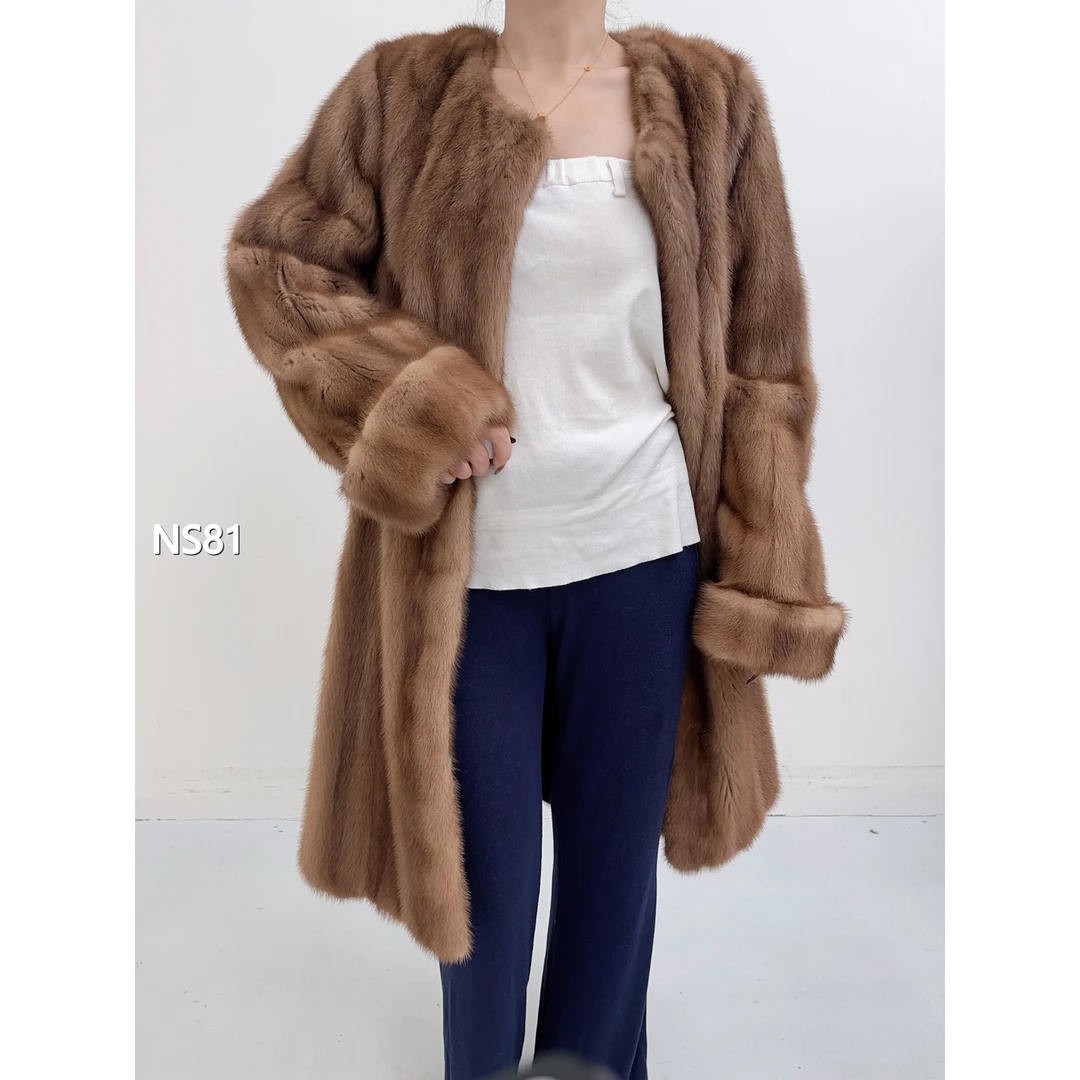 【NS81】L 蜜茶棕长款全抽水貂大衣（肩39胸108衣94袖65）17081