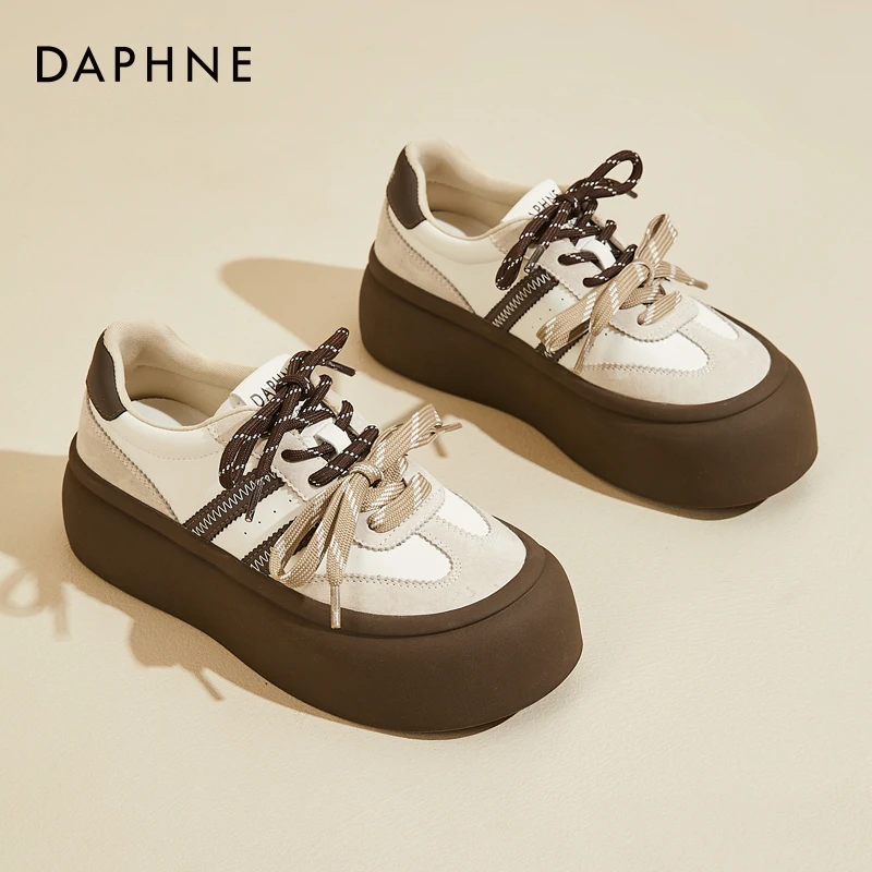 达芙妮厚底德训鞋女春季小白鞋增高板鞋学生轻便透气复古休闲百搭