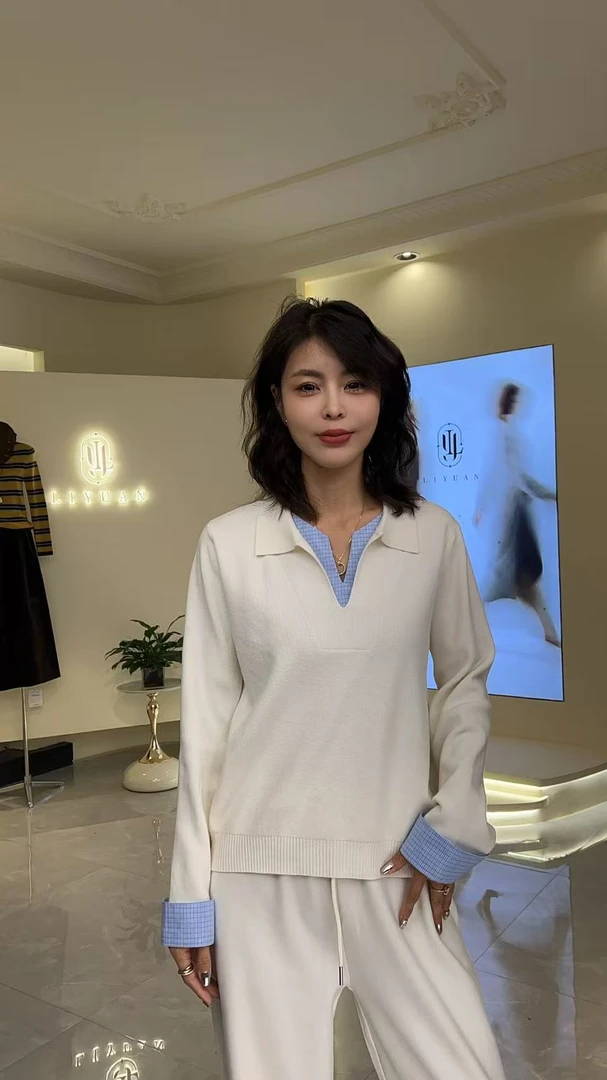 李园家1号店-6820-欧货假两件拼接撞色针织衫