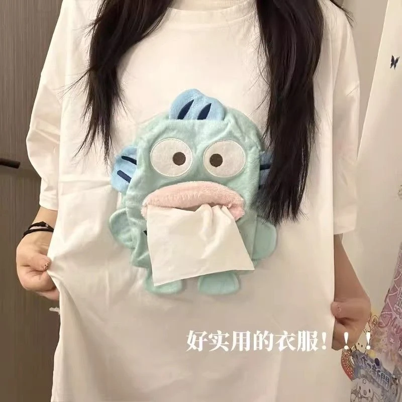 阿呆抽纸小丑鱼抽纸网红纯棉短袖3D好玩有趣T恤学生情侣夏季半袖