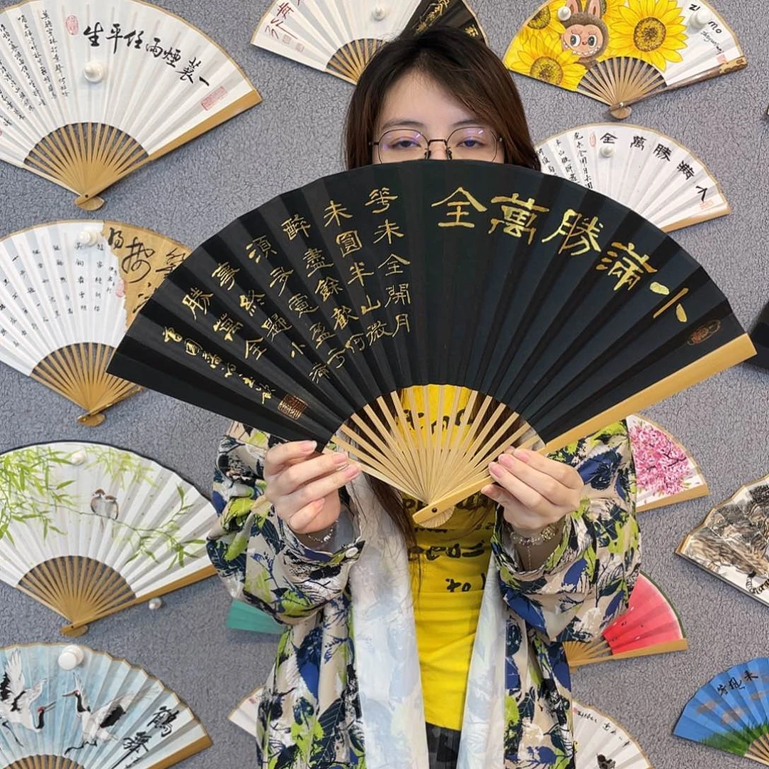 国画95寸玉竹-纯手绘-文玩扇骨（默认粘好）