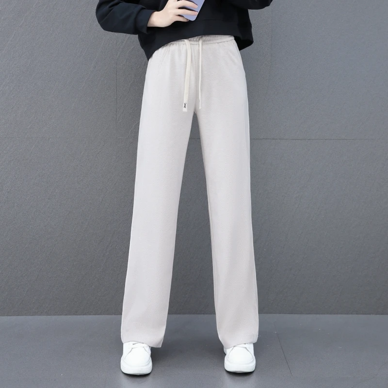 窄版阔腿裤女2025新款春秋妈妈裤子宽松显瘦直筒垂感休闲运动裤