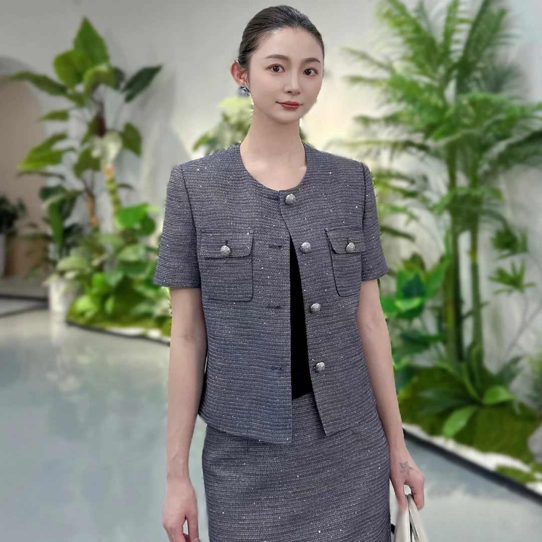 剀剀莉（蓝桥）夏季上新蓝金色定制鱼鳞纱轻奢时尚显白减龄小香外套