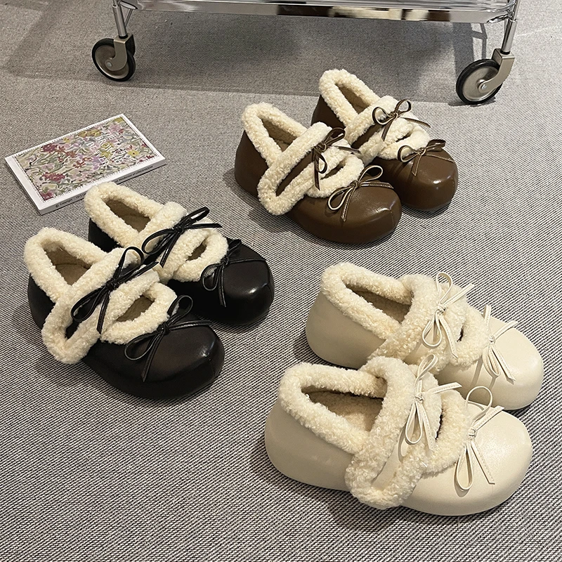 OJRZ毛绒玛丽珍鞋女2025冬季内增高蝴蝶结加绒保暖毛毛鞋休闲单鞋