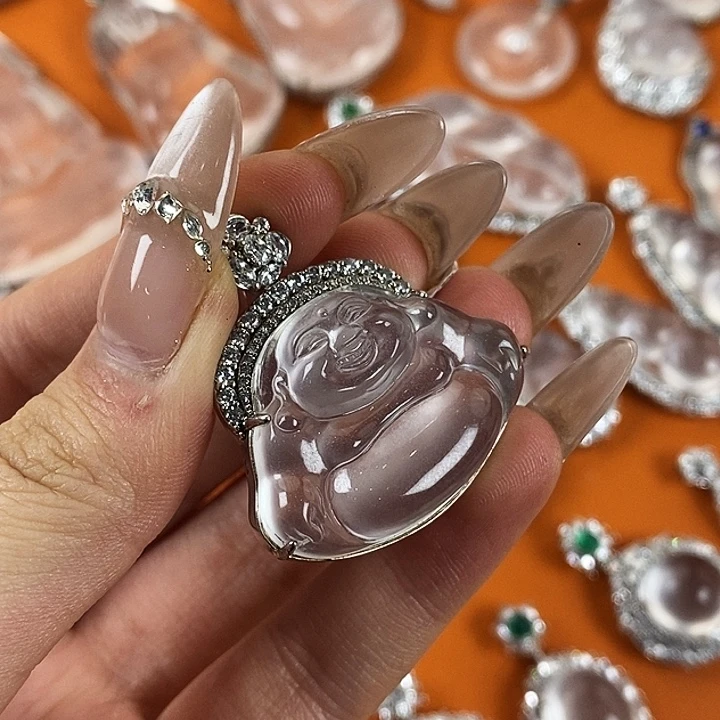 石英质玉银S925镀金镶嵌颈饰