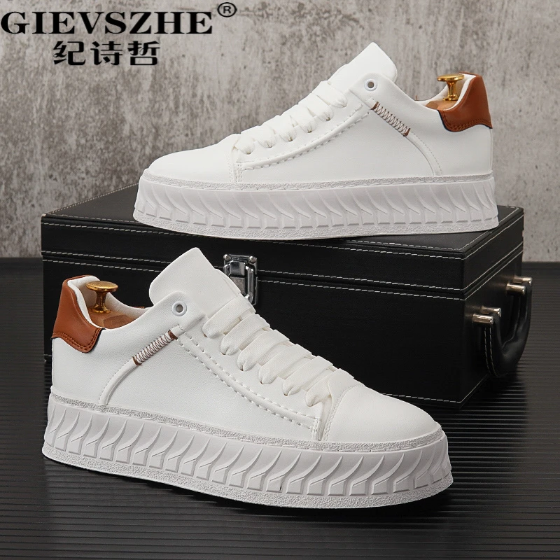 纪诗哲潮流百搭饼干鞋男2025夏季新款厚底内增高一脚蹬休闲小白鞋