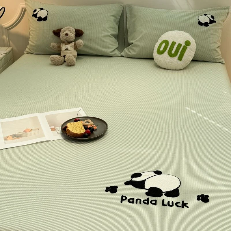 A类可爱熊猫床笠单件学生宿舍2025新款全棉水洗棉床罩床垫保护套